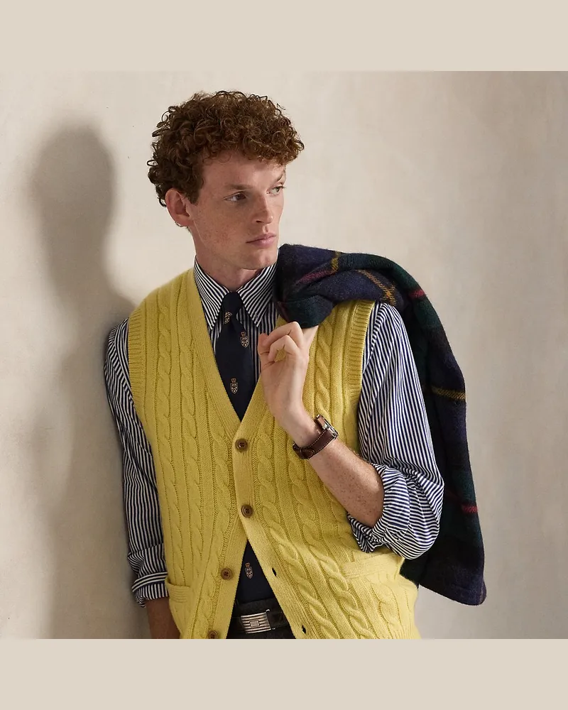 Ralph Lauren Woll-Kaschmir-Pullunder mit Zopfmuster Yellow