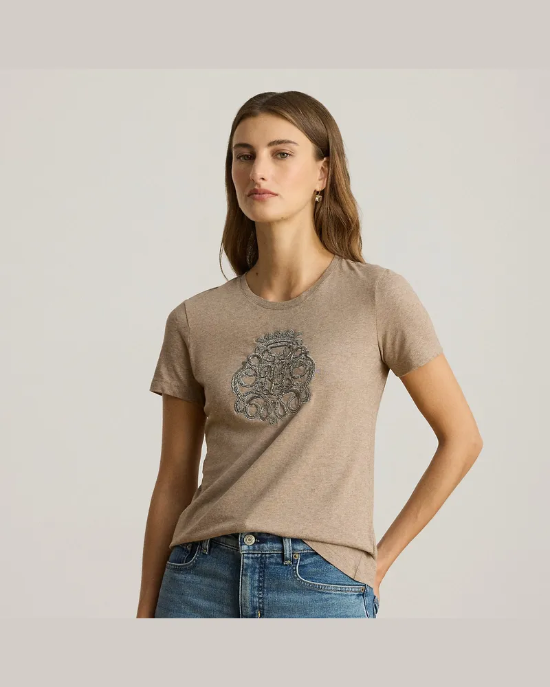 Ralph Lauren Baumwolljersey-T-Shirt mit Perlenwappen Tan