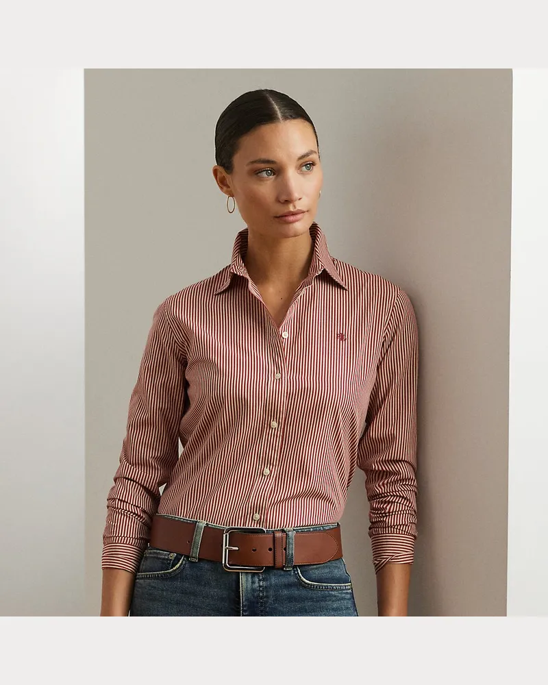 Ralph Lauren Gestreiftes Classic-Fit Baumwollhemd Red