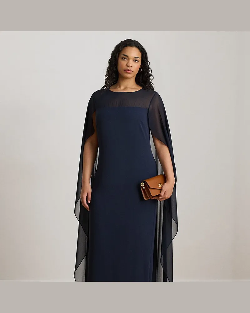Ralph Lauren Plus Größen - Georgette-Abendkleid mit Cape Blue