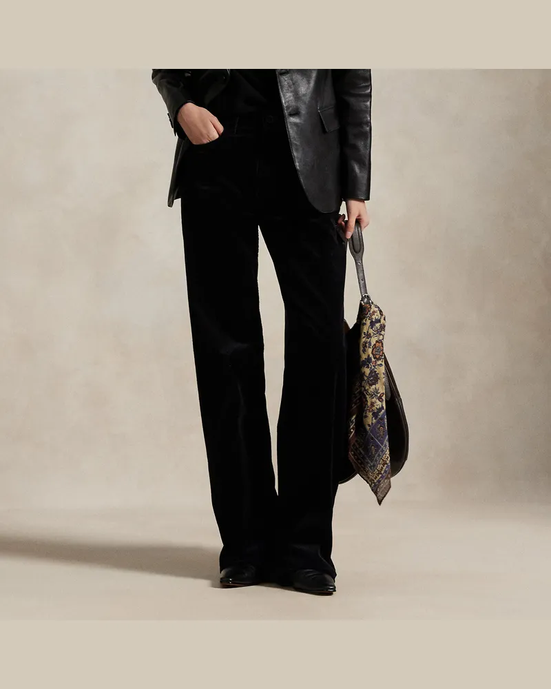 Ralph Lauren Baumwollkordsamt-Hose mit weitem Bein Black