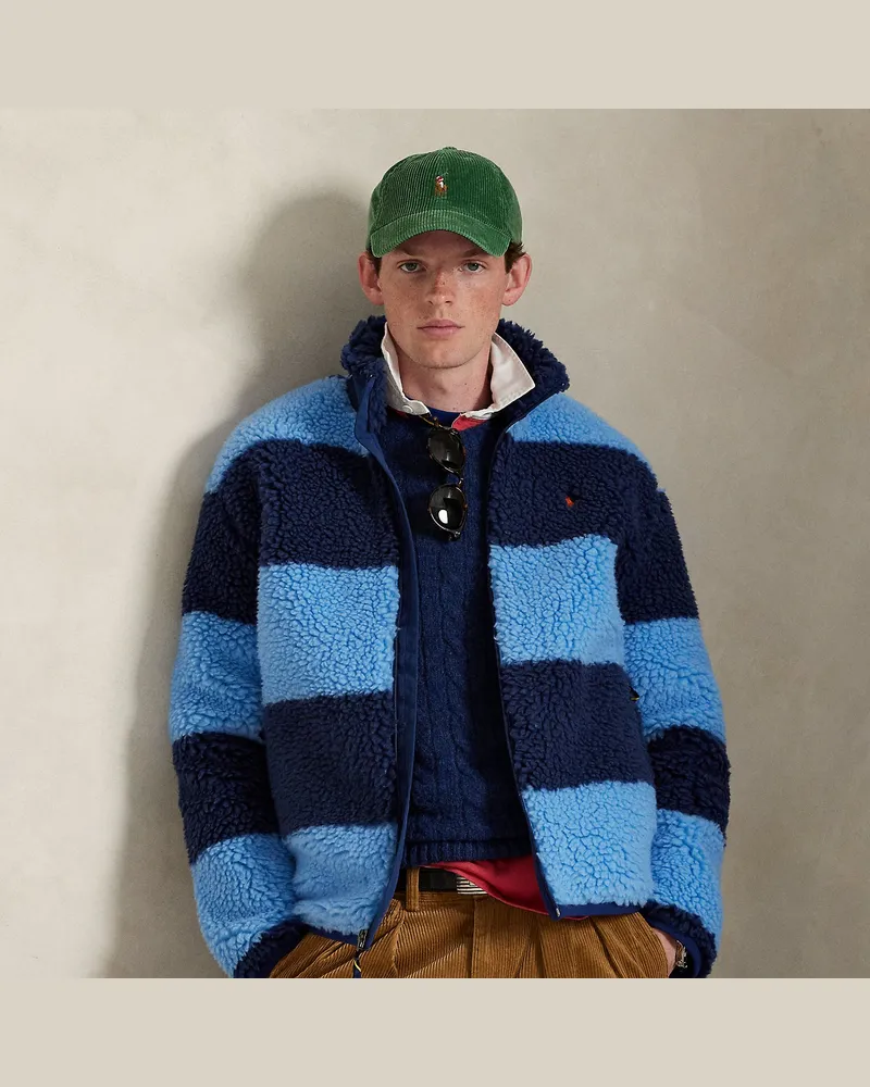 Ralph Lauren Gestreifte hochflorige Fleecejacke Blue