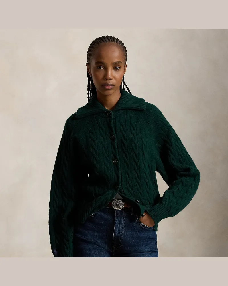 Ralph Lauren Woll-Kaschmir-Jacke mit Zopfmuster Green