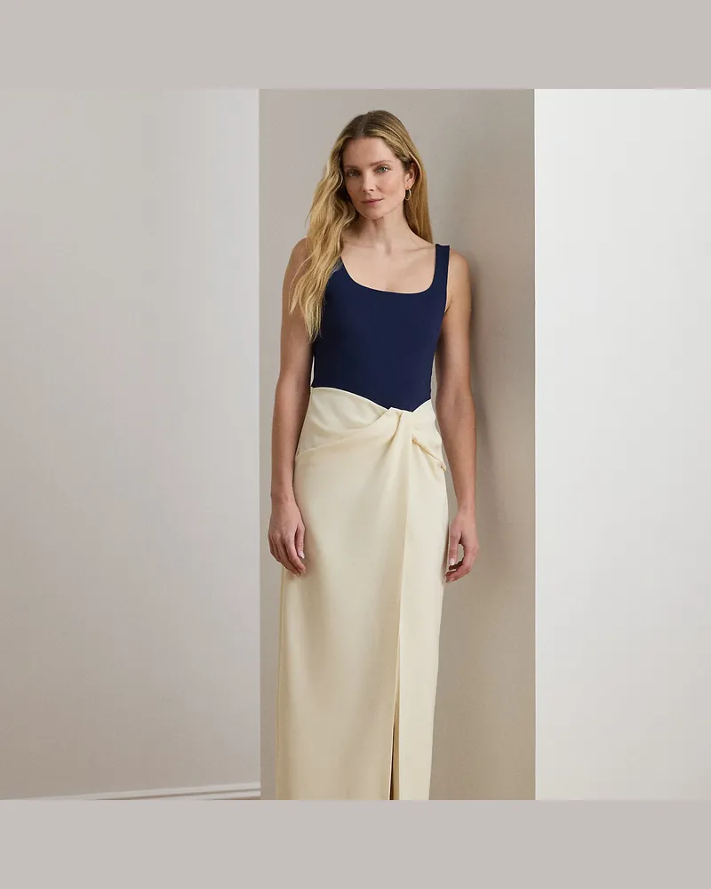 Ralph Lauren Zweifarbiges Ottoman-Crêpe-Kleid Cream