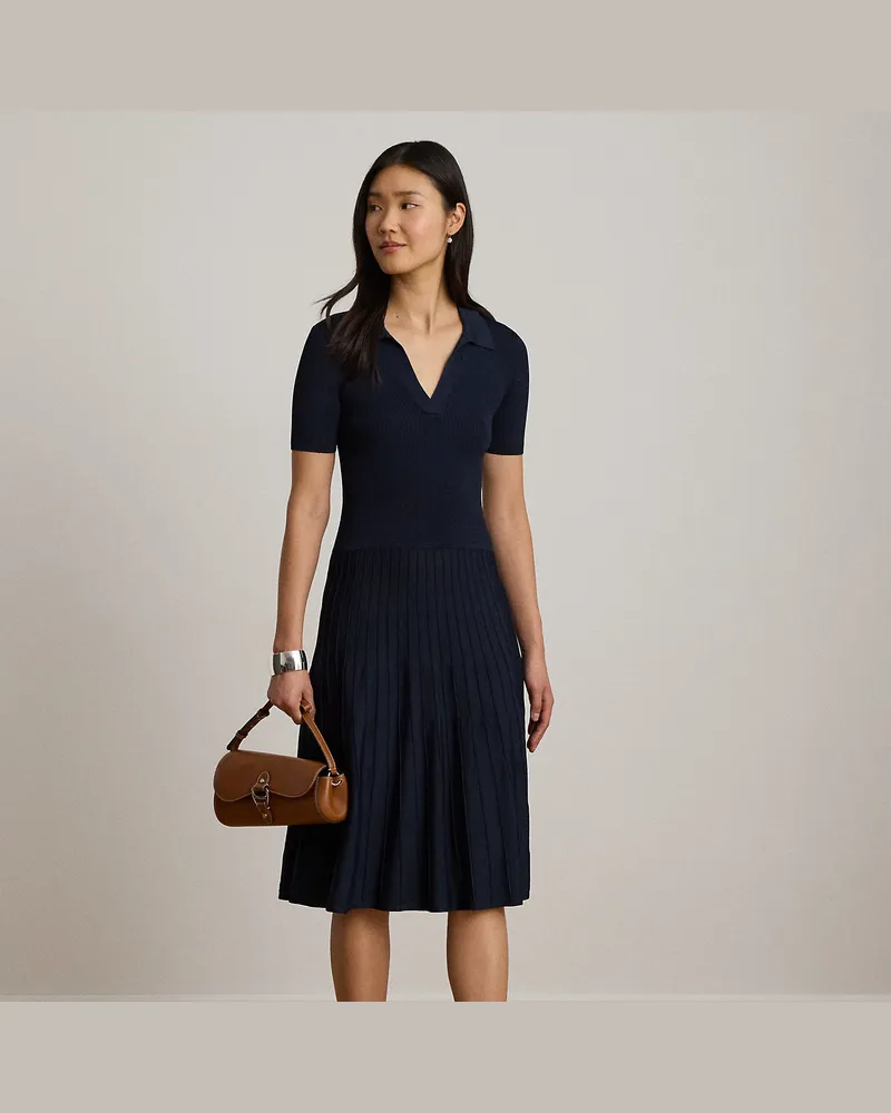 Ralph Lauren Kurzärmliges Rippenstrick-Pulloverkleid Blue
