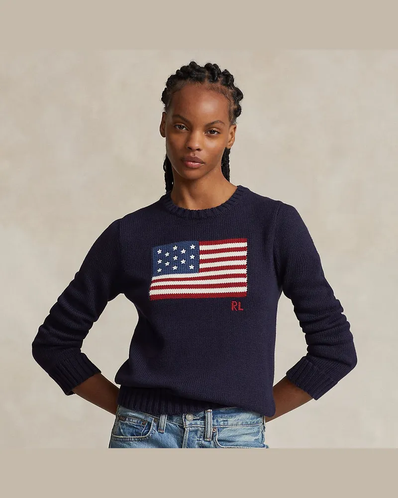 Ralph Lauren Rundhalspullover mit Flagge Blue