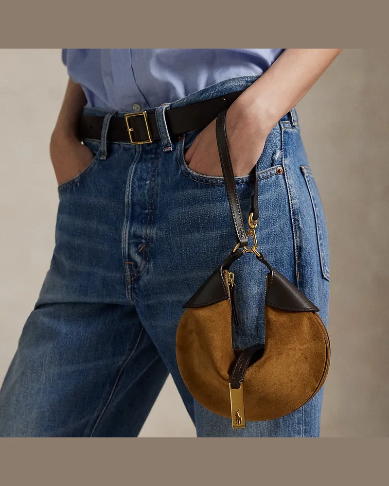Ralph Lauren Mini-Schultertasche Polo ID aus Wildleder Brown