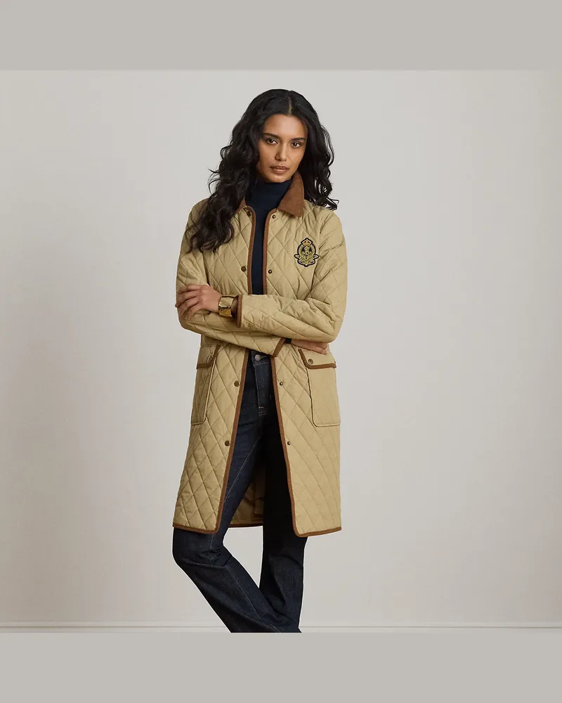 Ralph Lauren Steppjacke mit Wappen und Kordsamtbesatz Tan