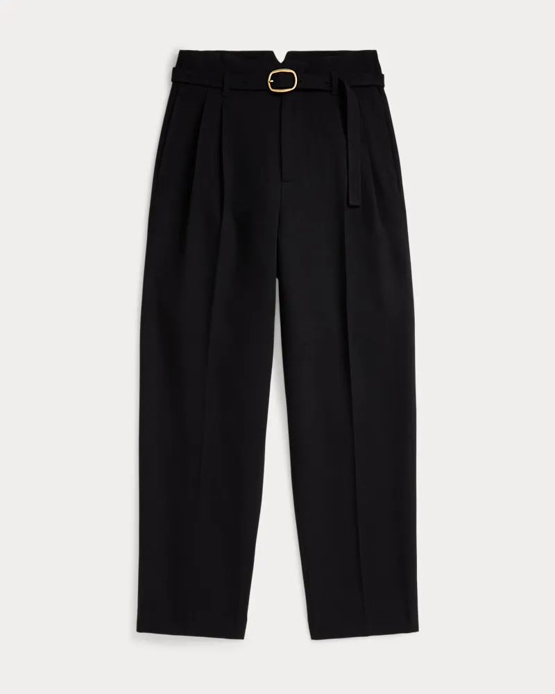 Ralph Lauren Belted Wool Pleated Tapered Pant Black