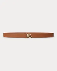 Ralph Lauren Schmaler Gürtel aus Narbenleder mit Logo Brown