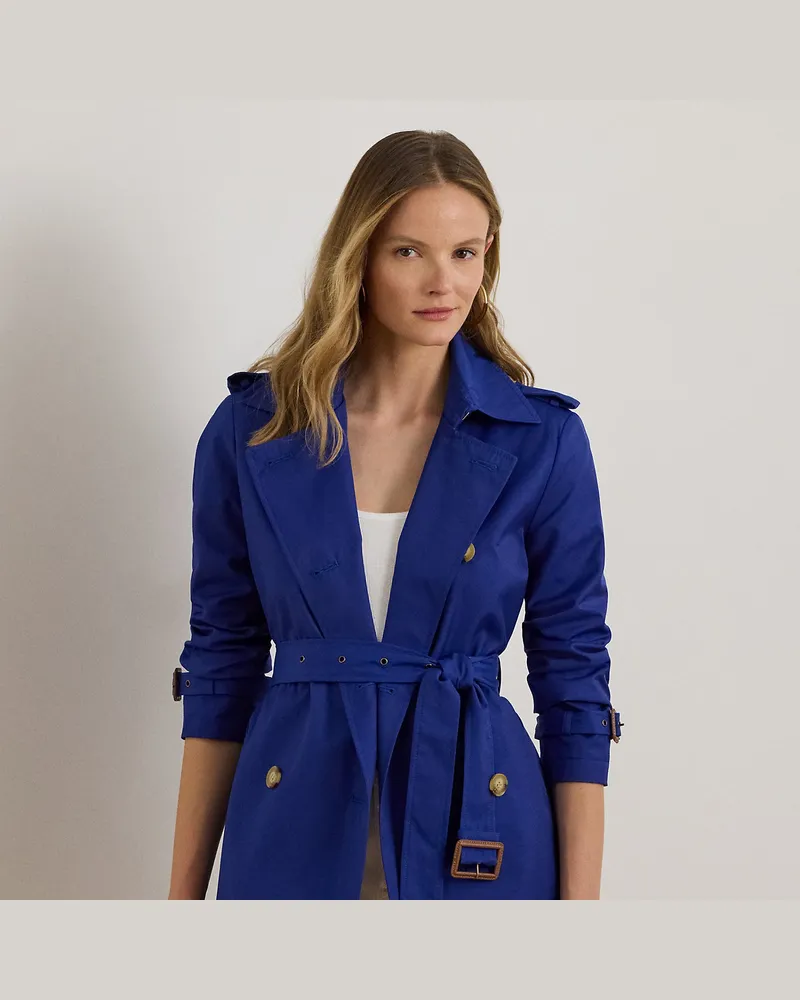 Ralph Lauren Zweireihiger Trenchcoat mit Baumwolle Blue