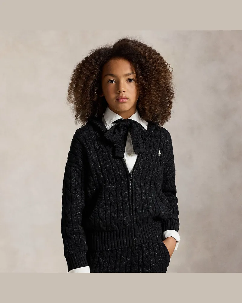 Ralph Lauren Metallic-Kapuzenjacke mit Zopfmuster Black