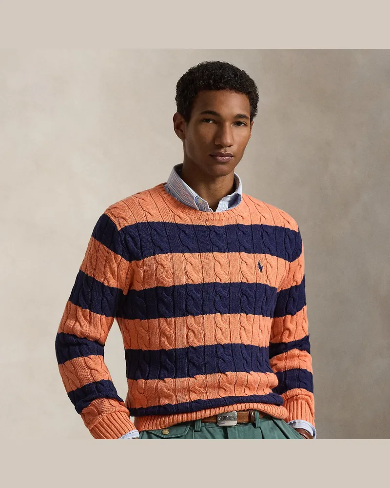 Ralph Lauren Gestreifter Pullover mit Zopfmuster Orange