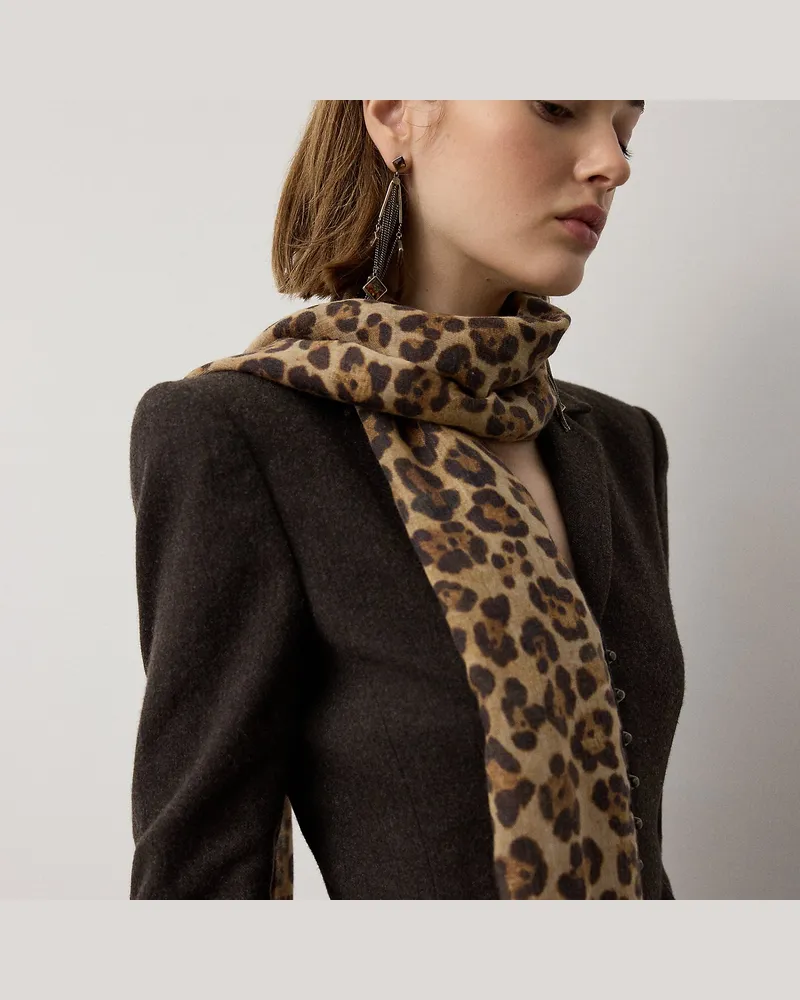Ralph Lauren Kaschmir-Pashmina mit Leopardenmuster Tan