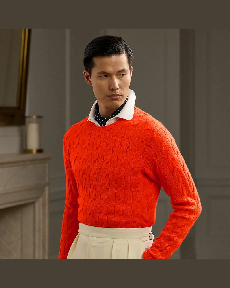 Ralph Lauren Kaschmirpullover mit Zopfmuster Orange