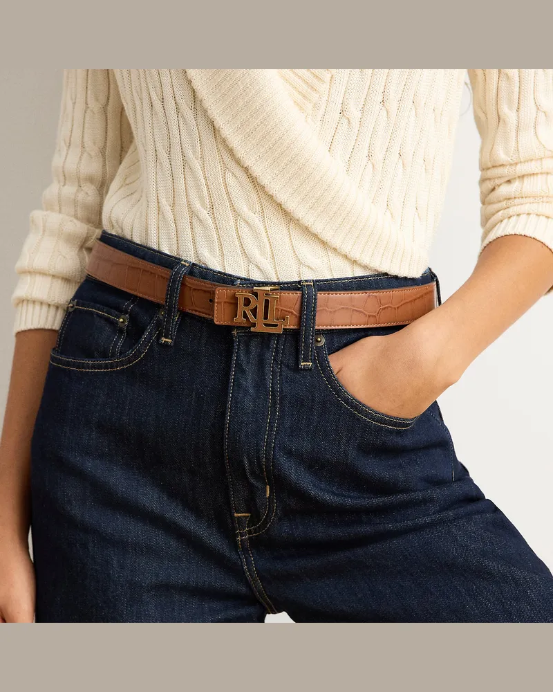 Ralph Lauren Logo-Wendegürtel mit Krokodilprägung Brown