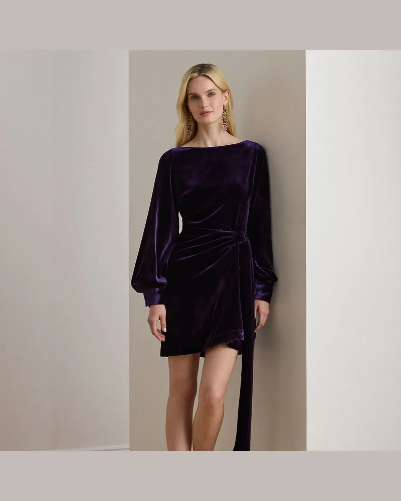 Ralph Lauren Samt-Cocktailkleid mit Bindedetail Purple