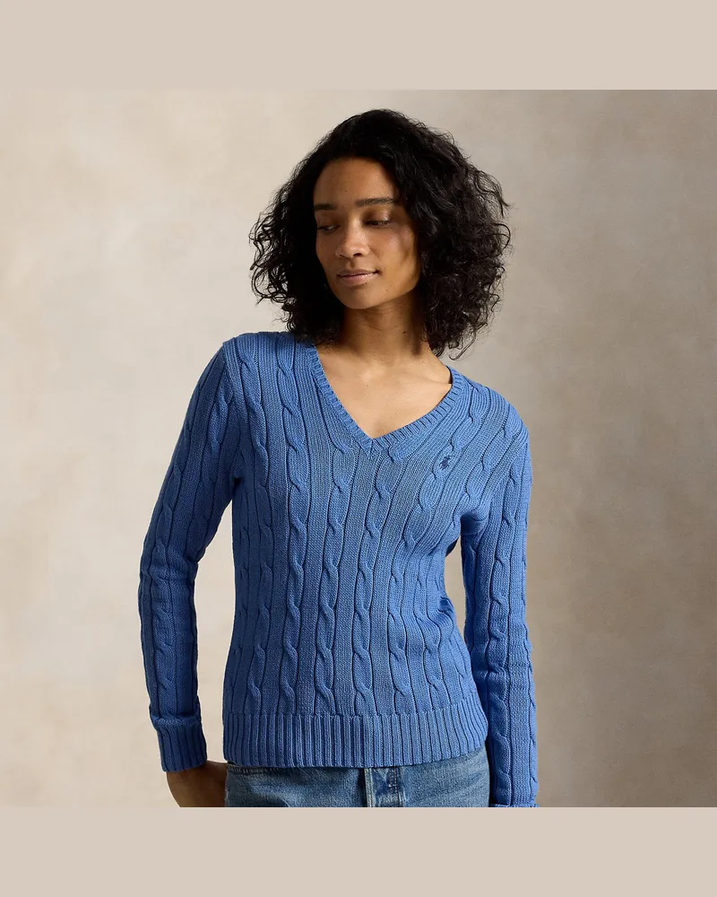 Ralph Lauren Zopfmusterpullover mit V-Ausschnitt Blue