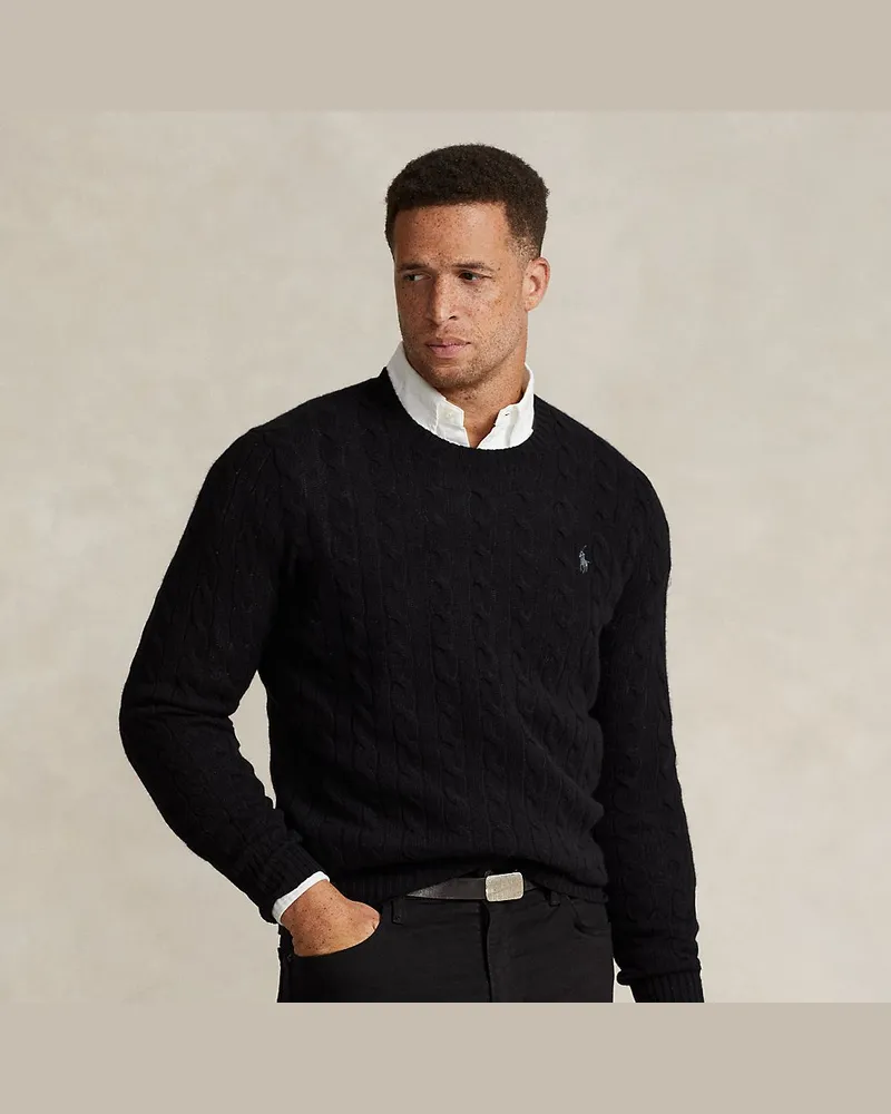 Ralph Lauren Große Größen - Woll-Kaschmir-Pullover mit Zopfmuster Black