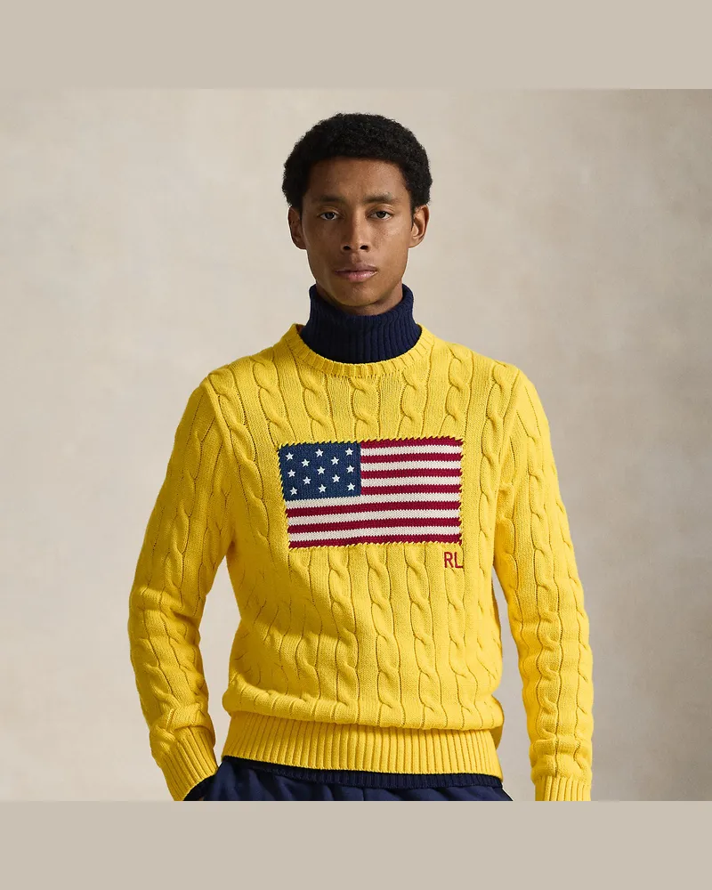 Ralph Lauren Pullover mit Zopfmuster und US-Flagge Yellow