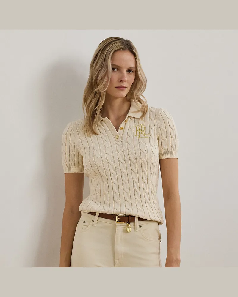 Ralph Lauren Polo-Pullover mit Zopfmuster Cream