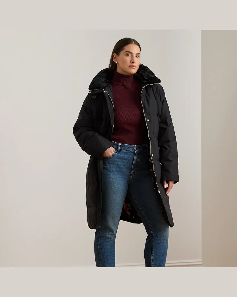 Ralph Lauren Plus Größen - Daunenmantel mit Kunstpelzbesatz Black