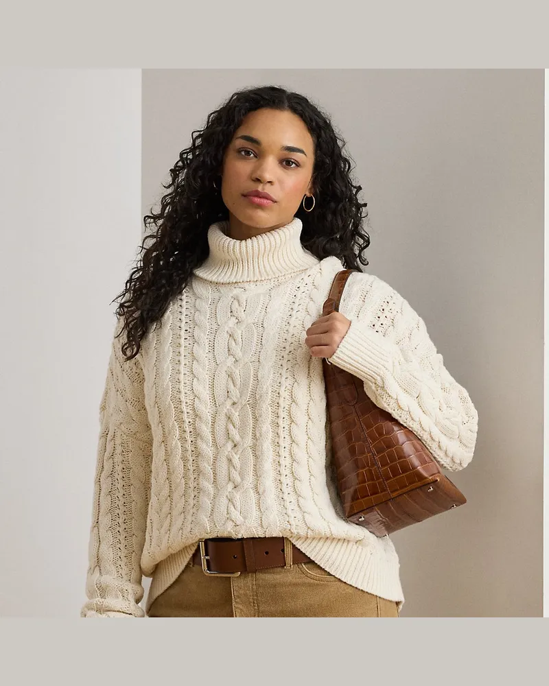 Ralph Lauren Plus Größen - Rollkragenpullover mit Zopfmuster Cream