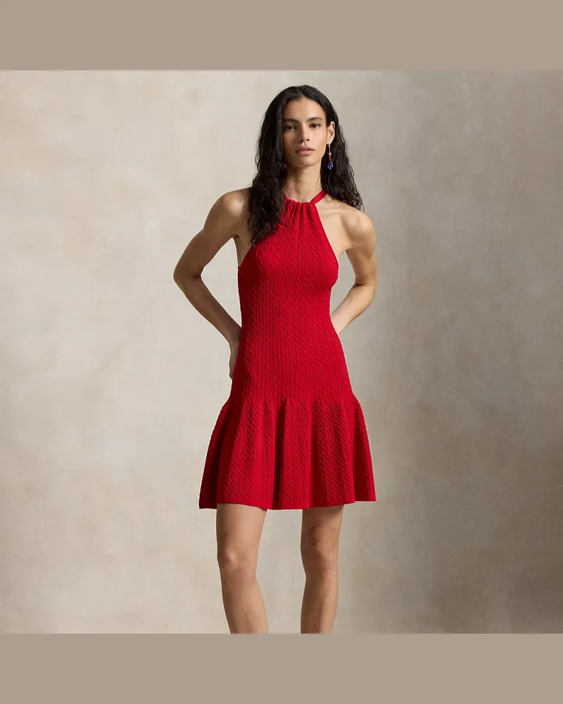 Ralph Lauren Neckholder-Kleid mit Zopfmuster Red