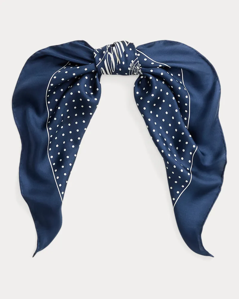 Ralph Lauren Seidentuch mit Punkten und Wappen Blue