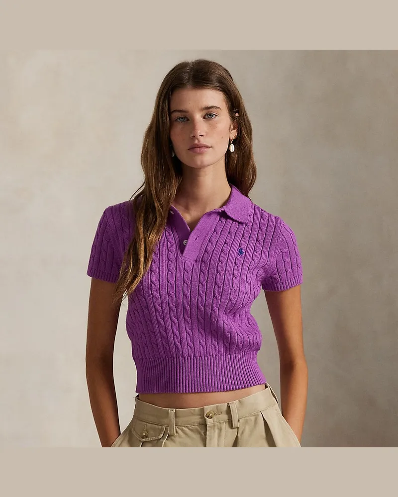 Ralph Lauren Verkürztes Poloshirt mit Zopfmuster Purple