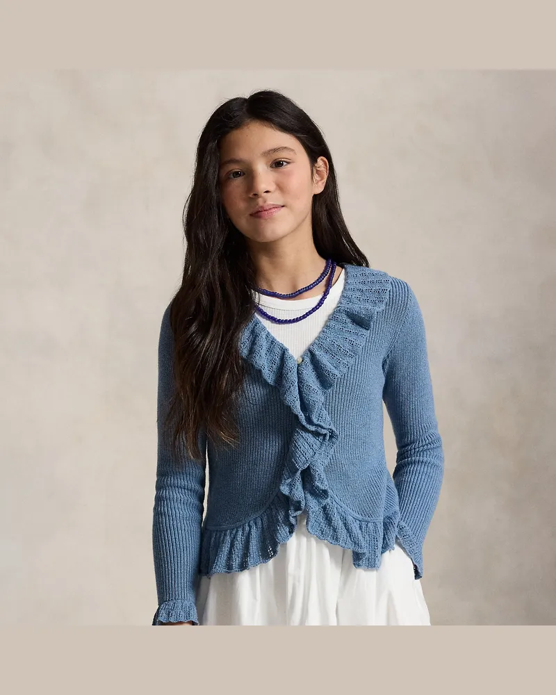 Ralph Lauren Baumwollstrickjacke mit Rüschenbesatz Blue