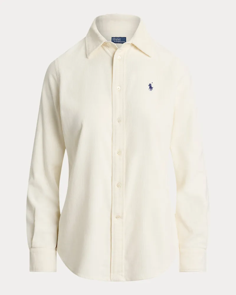 Ralph Lauren Stretch-Slim-Fit Baumwollkordsamthemd Cream