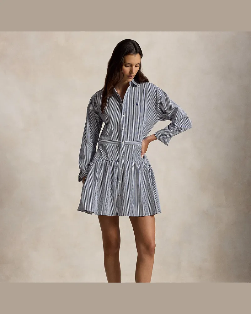 Ralph Lauren Gestreiftes Hemdkleid im Bahnen-Design White