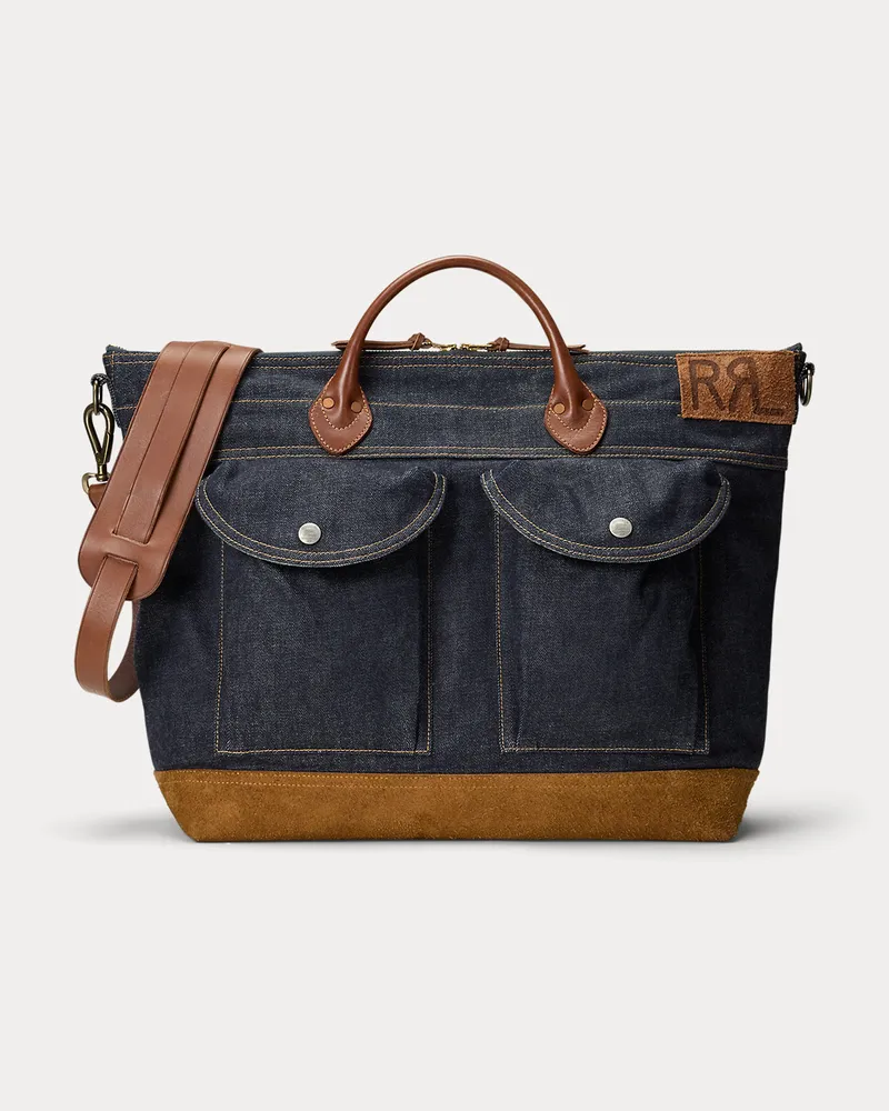 Ralph Lauren Denim-Tragetasche mit Lederbesatz Blue