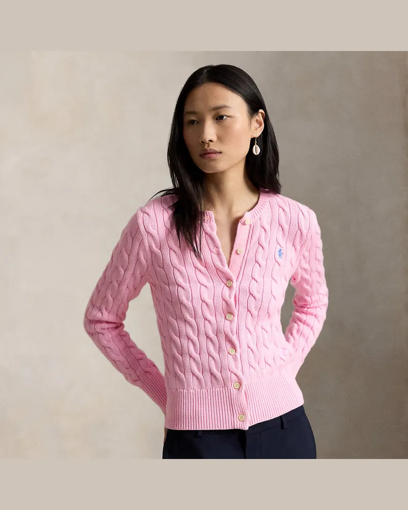 Ralph Lauren Baumwollstrickjacke mit Zopfmuster Pink