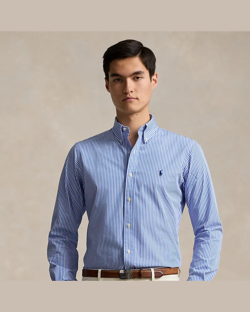 Ralph Lauren Gestreiftes Custom-Fit Hemd aus Popeline Blue