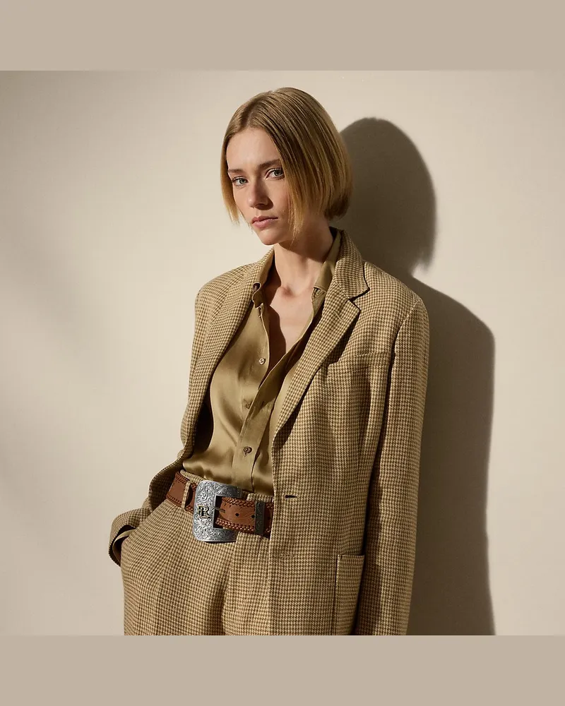 Ralph Lauren Tweedjacke Hailey mit Hahnentrittmuster Tan