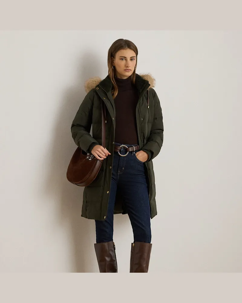 Ralph Lauren Kurzgrößen - Daunenmantel mit Kapuze und Kunstpelz Green
