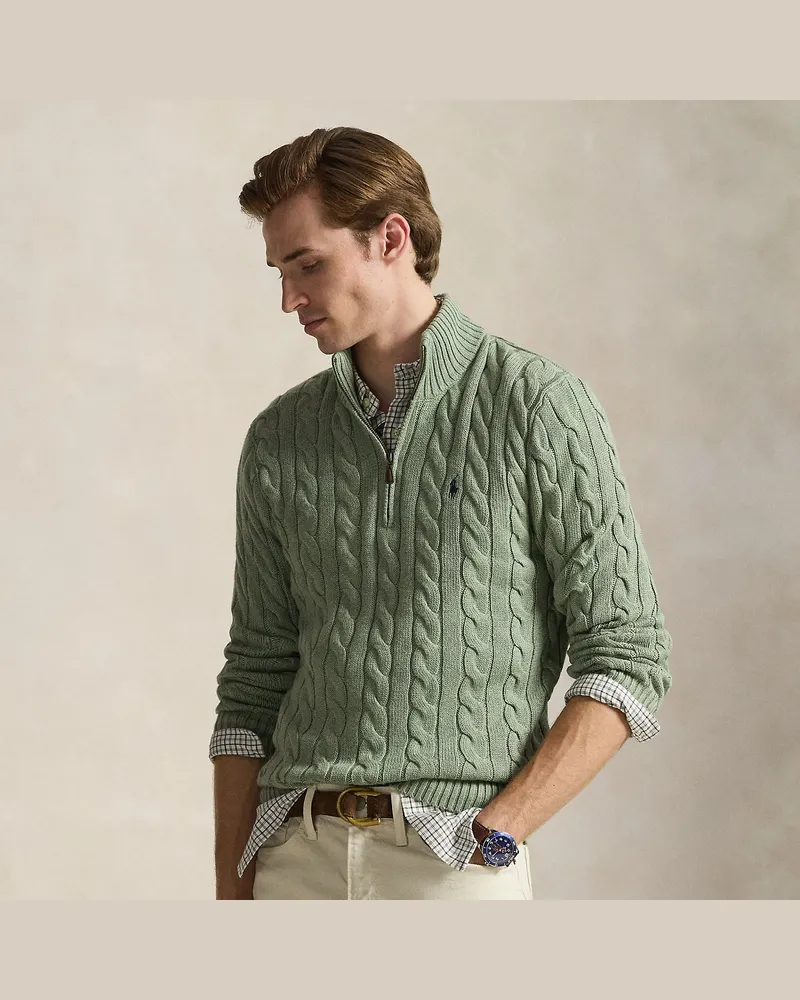 Ralph Lauren Baumwollpullover mit Zopfmuster Green