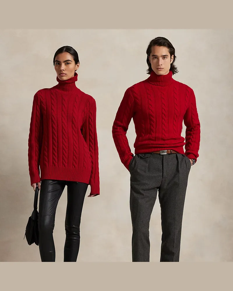 Ralph Lauren Woll-Kaschmir-Pullover mit Zopfmuster Red