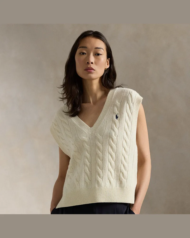 Ralph Lauren Woll-Kaschmir-Pullunder mit Zopfmuster Cream