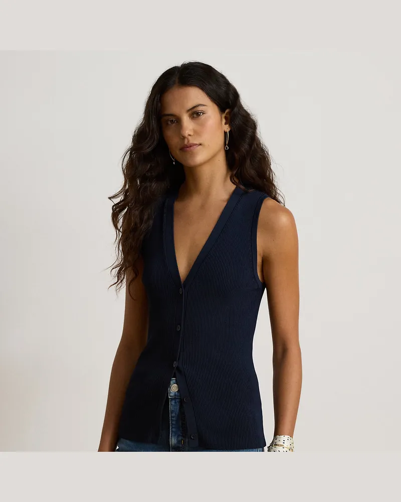 Ralph Lauren Rippenstrickweste mit V-Ausschnitt Blue