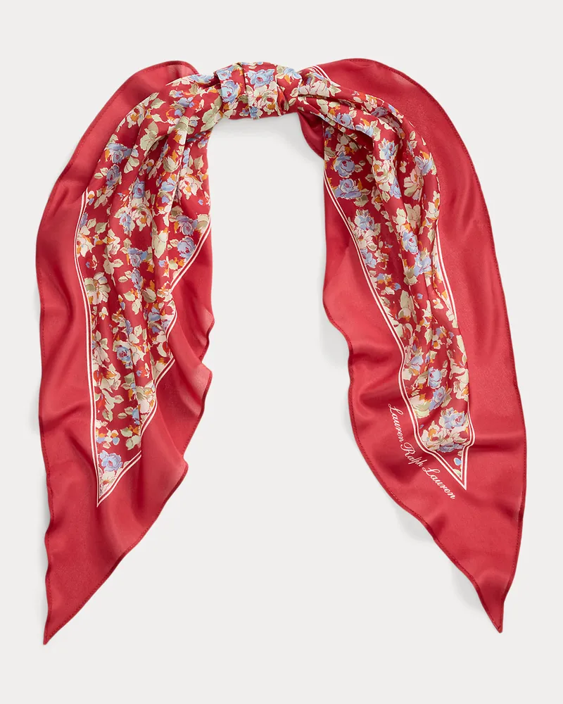 Ralph Lauren Rautenförmiger Seidenschal mit Blumen Red