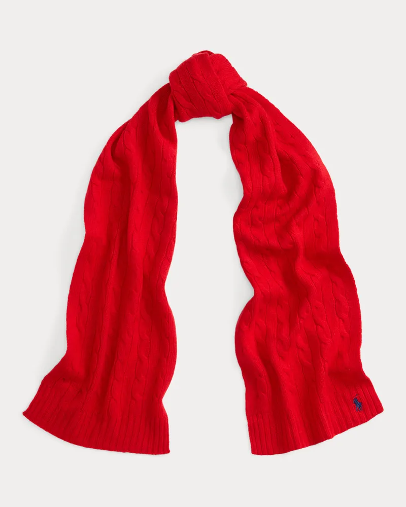 Ralph Lauren Woll-Kaschmir-Schal mit Zopfmuster Red