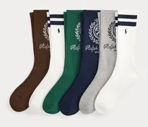 6er-Pack Crew-Socken mit Wappen
