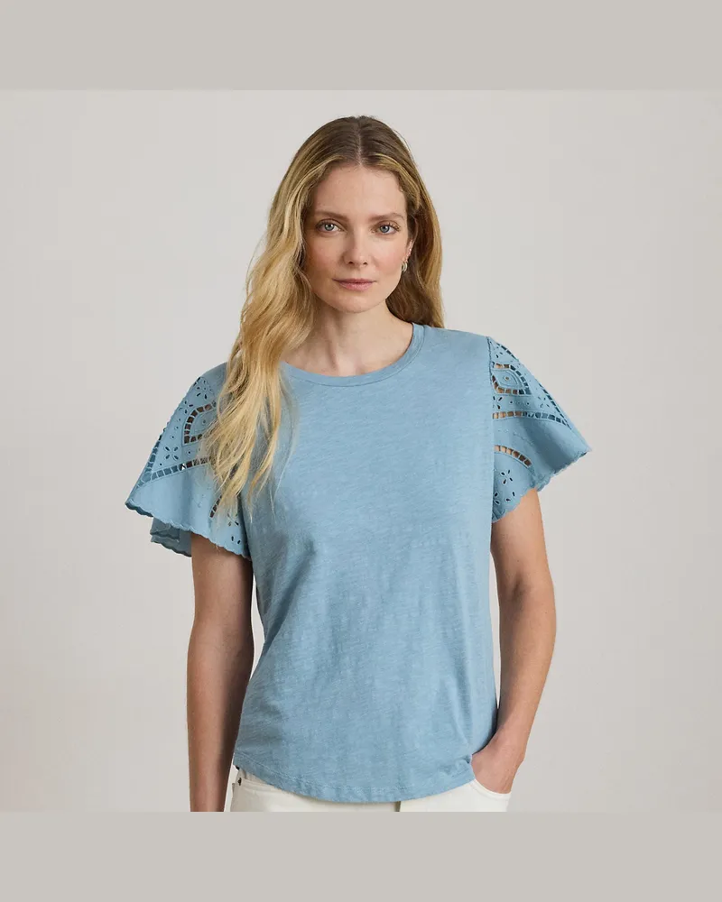 Ralph Lauren Oberteil aus Baumwolle mit Lochstickerei Blue