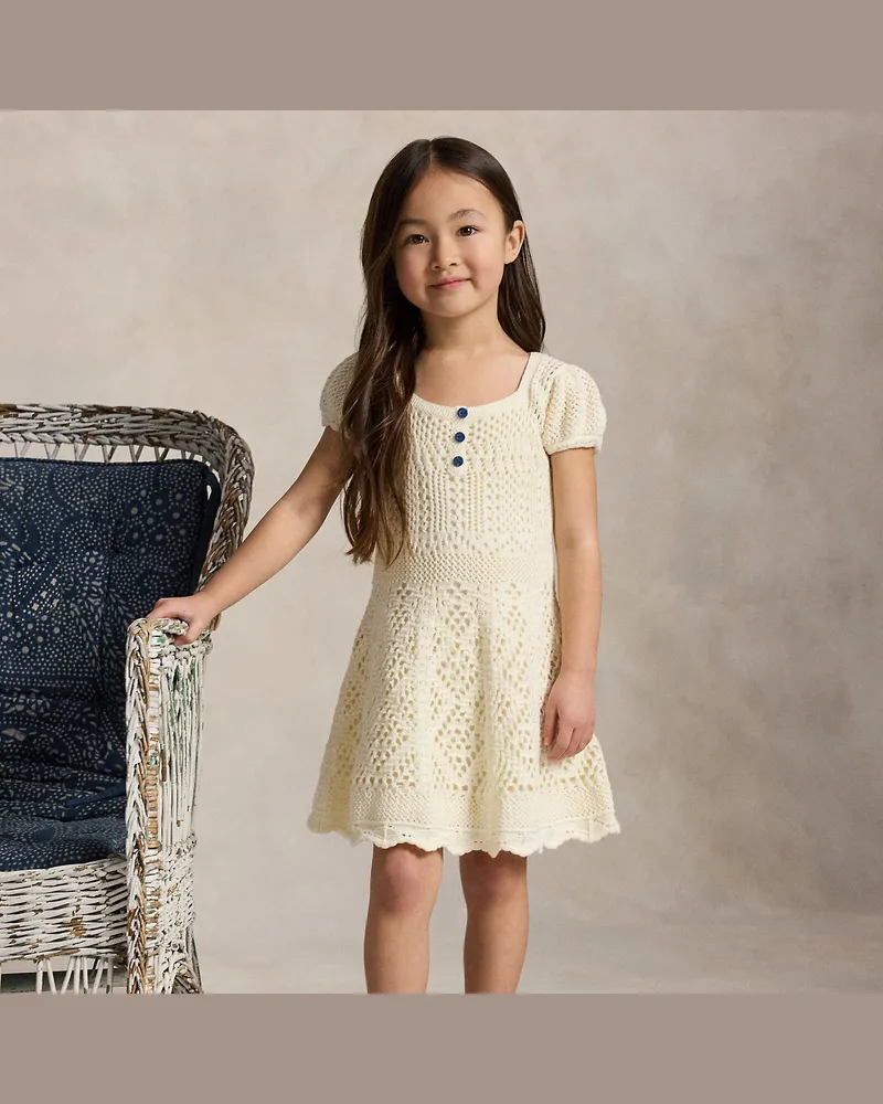 Ralph Lauren Baumwoll-Pulloverkleid mit Lochmuster Cream