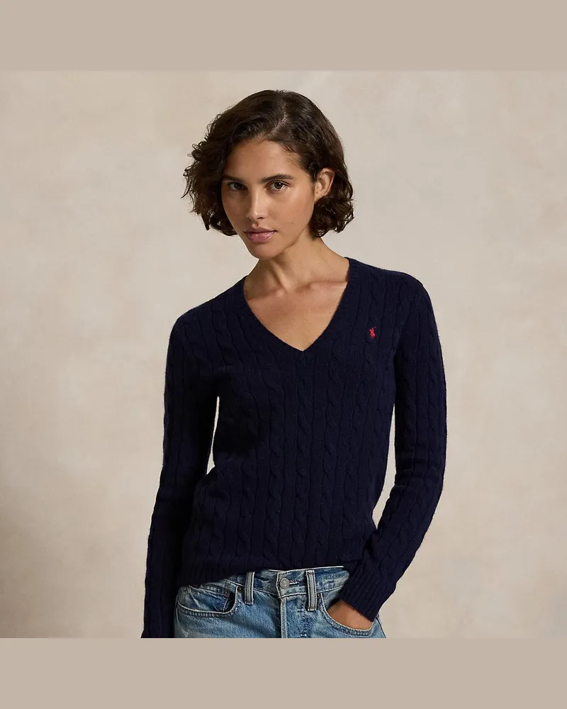 Ralph Lauren Pullover mit V-Ausschnitt und Zopfmuster Blue