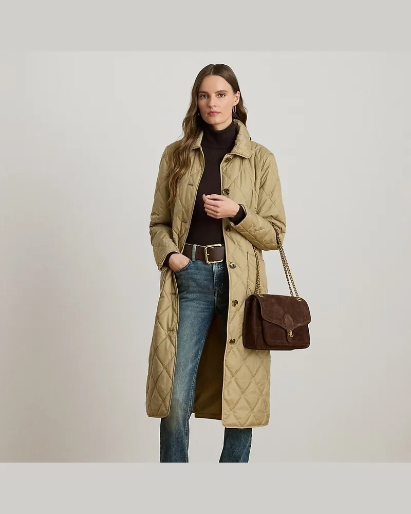 Ralph Lauren Langer Daunen-Steppmantel mit Logo Tan