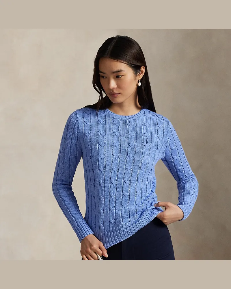 Ralph Lauren Baumwoll-Rundhalspullover mit Zopfmuster Blue